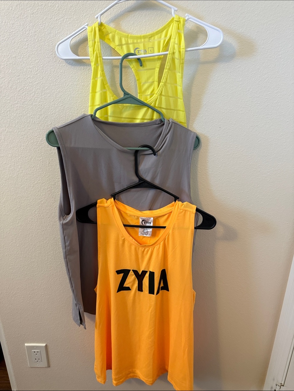 ZYIA Women’s Sleeveless Tank Trio - Yellow, Gray, Bright Orange